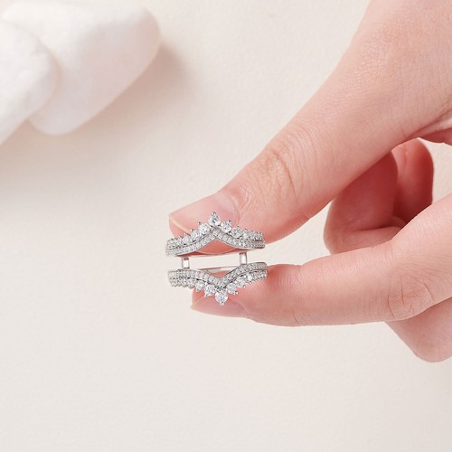 White Crown Adjustable Ring Enhancer Ring Band 925 Sterling Silver AAAAA Cz Sz 8 - Picture 6 of 8