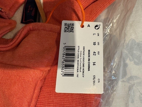 Superdry sweatshirt, Vintage logo emb Henley, size L, 14 ,waist length - Picture 7 of 8