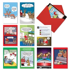10 Asst'd Set Funny Christmas Cards with Envelopes (10 Designs) Reindeer Toons