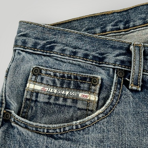 VINTAGE US Polo Assn Mens Jeans 38x34 Baggy Y2K Retro Blue Denim Distressed - Picture 5 of 10