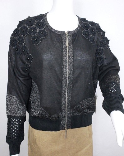 Crochet Pearl Combo con Black Large zip Womens Size Cardigan Ny Rondina IqY06Ow