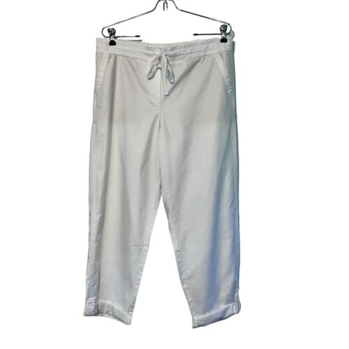 Talbots Drawstring Elastic Waist Pull-On Cotton Tencel Pant Sz 10 Roll Tab Leg - Picture 2 of 9