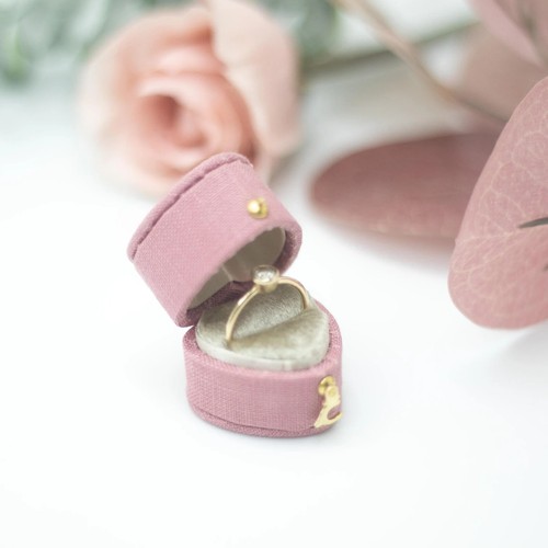 Mauve Pink & Khaki Georgian Vintage Jewelry Ring Box Linen Velvet Proposal - Picture 11 of 16
