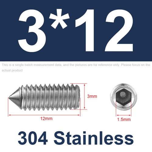 Hex Socket Set Screw Cone Point M3 M4 M5 M6 M8 M10 M12 A2 Stainless Grub Screws - Picture 30 of 95
