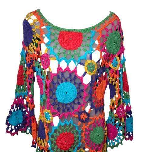 UNIF Psych Out Rainbow Crochet Dress Cover-up BoHo Hippie Size M - Picture 4 of 11