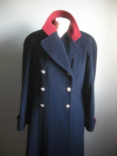 ABRIGO MILITAR DE LANA VINTAGE 10 12 largo gabardina cachemir MANSFIELD plumero ajuste acampanado - Imagen 16 de 24