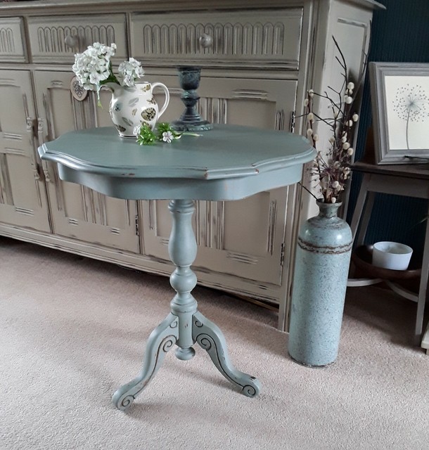 Shabby Chic Vintage Round Coffee Table French Country Style Duck Egg Blue