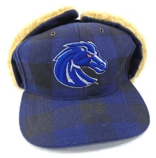 Boise State Broncos Blue Black Wool Plaid Tan Sherpa Zephyr Trapper Hat 7 3/8