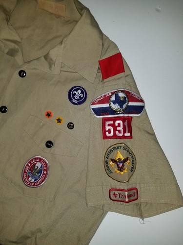 Boy Scouts Insignia Uniform Shirt BSA #531 Vintage USA Sewn Patches Mens LG - Picture 2 of 7