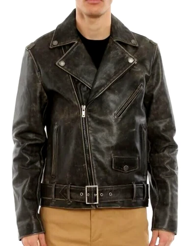 Men's Motorcycle Biker Genuine Buffalo Skin Leather jacket Brando Style Black image 5