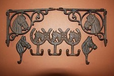 5 WESTERN AMERICANA CAST IRON HOME DECOR, HORSE, SHELF BRACKETS, WALL HOOKS,