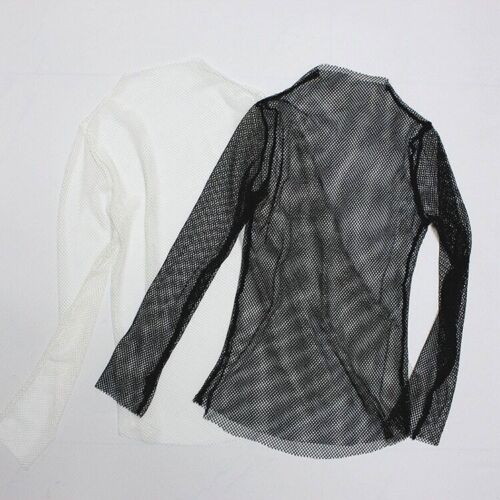 Damen Netz Netz durchsichtig schwarz Shirts weiblich sexy Langarm T-Shirts Tops - Bild 2 von 8