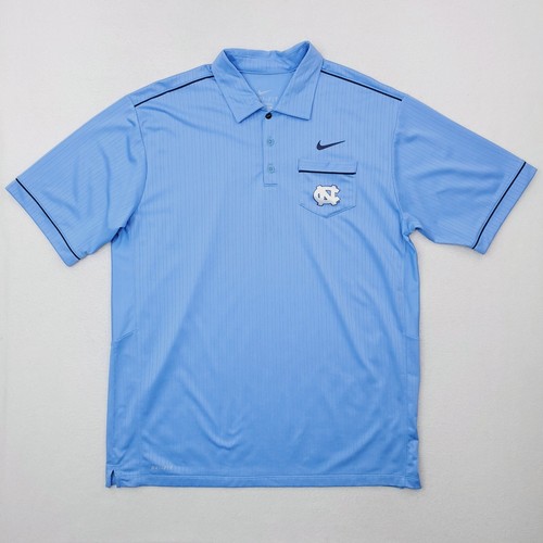 Carolina Tar Heels Shirt Mens Large Blue Striped Nike Performance Golf Polo UNC