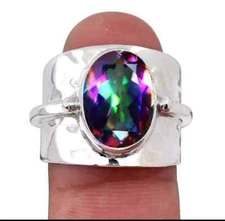 Solid 925 Silver Mystic Topaz Ring Handmade Birthday Gift Ring All Size R128