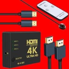 High Stability UPGRADE 3-Port 4K HDMI Switcher Selector HDMI to HDMI Male Cable