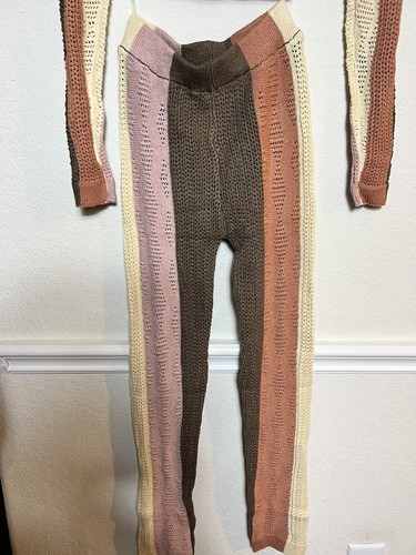 Hot & Delicious set crochet Top & Pants Set Striped Pink Purple White Small - Picture 7 of 8