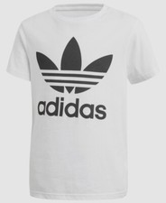  28 Adidas Boy's White Trefoil Logo Crew-Neck T-Shirt Size XL