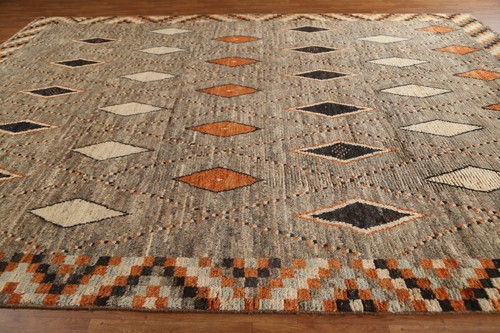 Brown Geometric Moroccan Large Area Rug 10x14 Wool Hand-knotted Living Room Rug - Picture 16 of 21