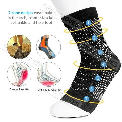 Foot Sleeve Plantar Fasciitis Compression Sock Achy Swelling Heel Pain Ankle VIC - Picture 2 of 16