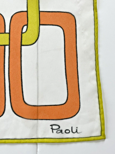 Vtg Scarf Paoli Chiffon Polyester 27" Square Orange Yellow Links Retro MCM Mod - Picture 4 of 8