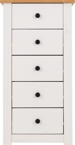 Panama 5 Drawer Narrow Chest Pine Whitewash Natural Wax Finish - Picture 6 of 8