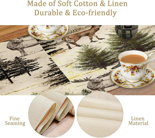 Rustikaler Wald Tischläufer, Wildtier Bär Reh Fuchs  - Bild 5 von 5