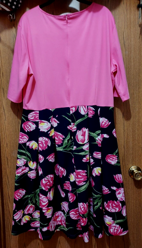 NWT Womens size 3XL Oxiuly Fashion pink tulips knit short sleeve pleated dress p - Picture 13 of 19