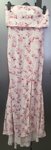 Jarlo Andressa Strapless Pink Floral Maxi Dress Overlay Slit Bridesmaid UK8 EU36 - Picture 2 of 20
