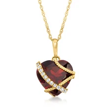 3.60 Carat Garnet Heart Pendant Necklace With Diamonds in 14kt Yellow Gold