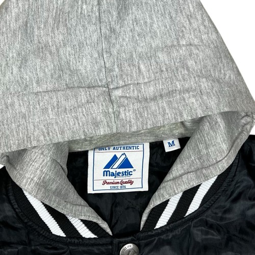 MAJESTIC new York Yankees Bomber Jacket USA vintage Black Hooded Medium - Picture 4 of 4