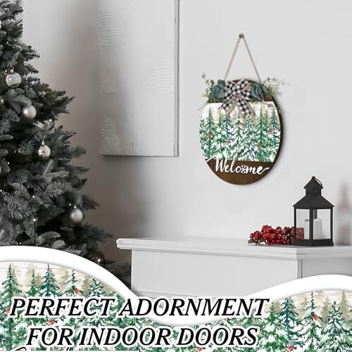 Hello Winter Door Sign Christmas Snowflake Welcome Sign Winter Door Pine Tree - Picture 4 of 6