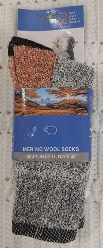 Men Size 9-11,2 Pack Of Merino Wool Blend Long Crew Socks Gray,Orange,Brown NWT - Picture 1 of 3