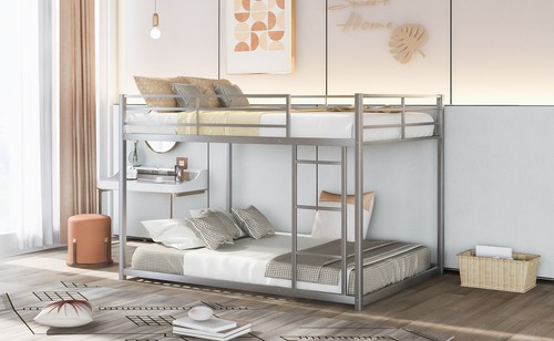 Full Over Ful Bunk Bed Metal Bed Frame Built-in Ladder for Small Space Furniture - Picture 3 of 11