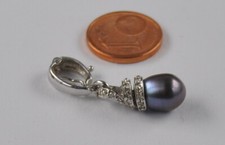 Weißgold Tropfen Tahiti Perle 13 x Diamant Anhänger 585 Gold Clip Verschluss