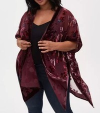 Torrid Burnout Velvet Kimono 00 / 0 or M / L Sheer New open front
