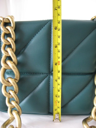 ZARA!! FOREST GREEN QUILTED PADDED BAG CHUNKY GOLD CHAIN STRAPS BAG!!! NWT!!! - Picture 8 of 9