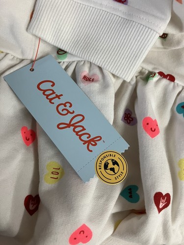 Cat &Jack Girls Dress Size 8 Medium Valentine Hearts New Cream Long Sleeves - Picture 8 of 11