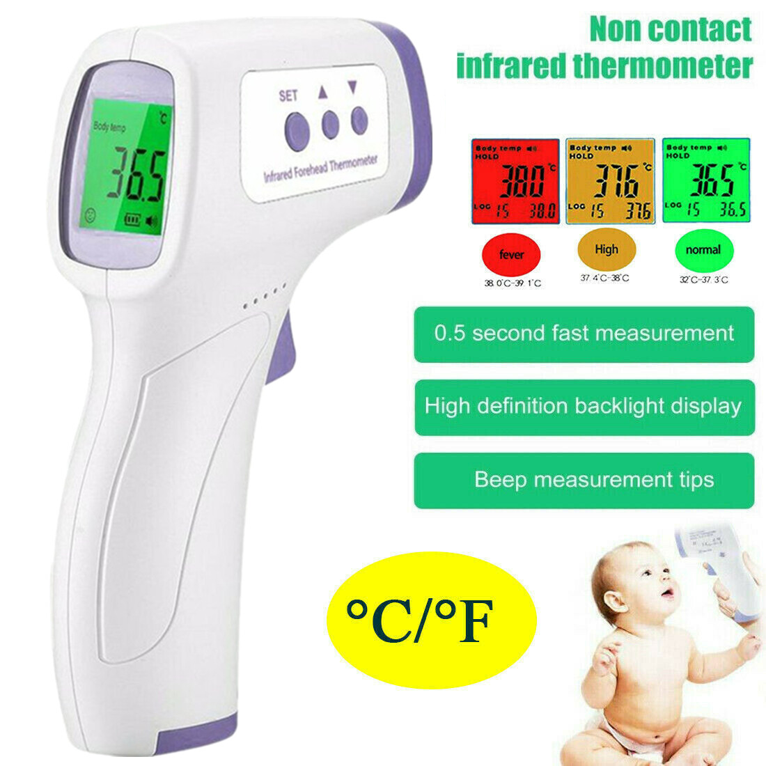 LCD Infrared Digital Thermometer Non-Contact Forehead Baby Adult Body Termometer