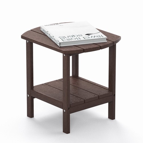 Patio Adirondack Side Table Outdoor End Table Backyard End Table 2 Tier (Brown) - Picture 3 of 8