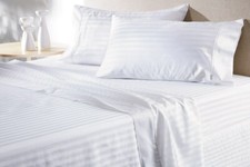 Egyptian Cotton 1000 TC 4 Piece Sheet Set 15" Super Deep White Stripes Full Size