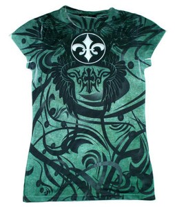 Tie-Dye-USA-Teal-Green-Black-Fleur-De-Lis-Juniors-Girl-039-s-Teen-Sublimation-Shirt