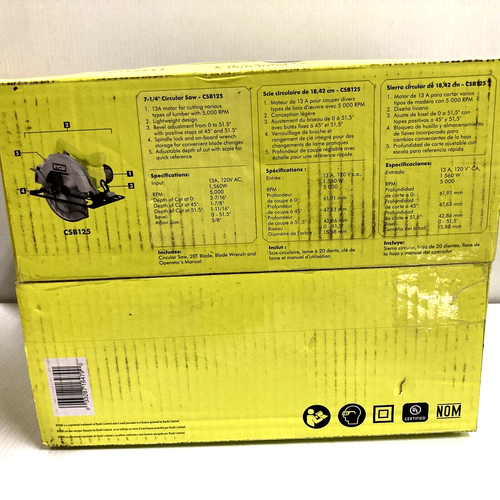 Ryobi 13 Amp 7.25" Circular Saw Corded CSB125 New Condition Missing Blade Wrench - Picture 13 of 16
