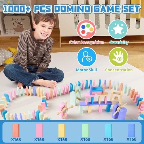 VigorFun 1000+ PCS Dominoes Set for Kids - Wooden Dominos with Extra Blocks a... - Picture 2 of 6