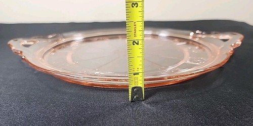 Pink Depression Jeannette Doric 10 3/8" Round Handled Serving Tray Vintage - Picture 9 of 9