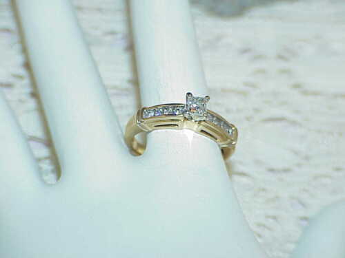 14k .55Ct Princess Diamond Solitaire Ring Sz 7.25 Yellow Gold Engagement Wedding - Picture 3 of 8