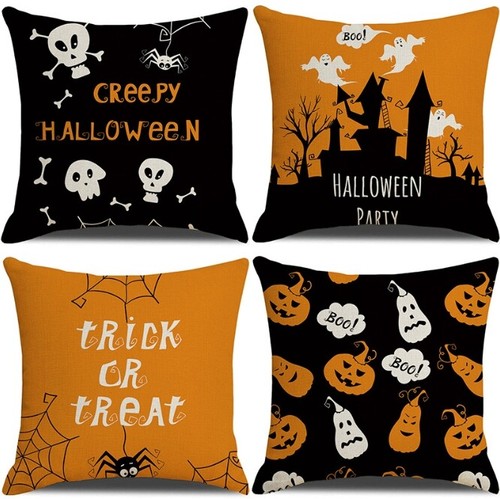 NEW 4PCS Halloween Funny Pumpkin Pillow Sofa Headrest Cushion Cover Bed Decor - Picture 48 of 51