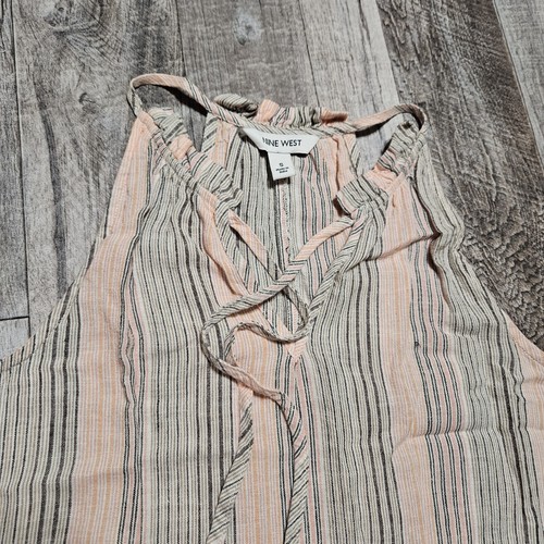 Nine West Linen Tiered Peasant Maxi Dress Size Small Halter Striped Cottagecore - Picture 15 of 16