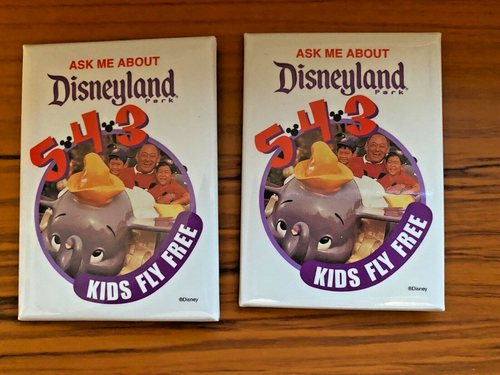 Vintage 1980er Disneyland Park Fluggesellschaft Reise Promo Pinbacks Abzeichen x2 neu - Bild 1 von 2