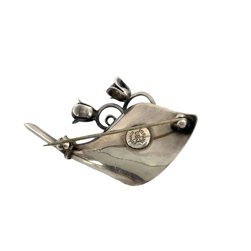 Vtg Sterling Silver Danish Hallmark OBJ Mid Century Lily of Valley Flower Brooch - Picture 4 of 6