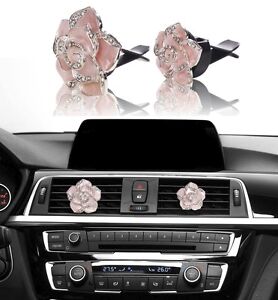 Details About Bling Pink Car Accessories Interior Decoration For Girls Women Crystal Flowers